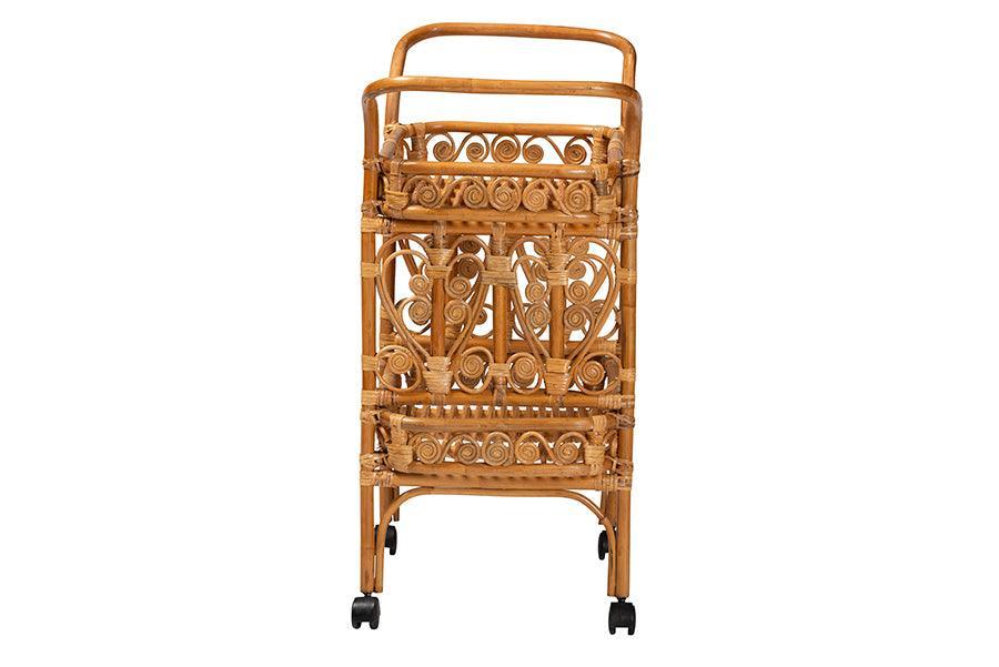 bali & pari Diwata Modern Bohemian Natural Brown Rattan Kitchen Cart FredCo
