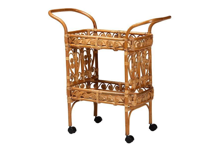 bali & pari Diwata Modern Bohemian Natural Brown Rattan Kitchen Cart FredCo