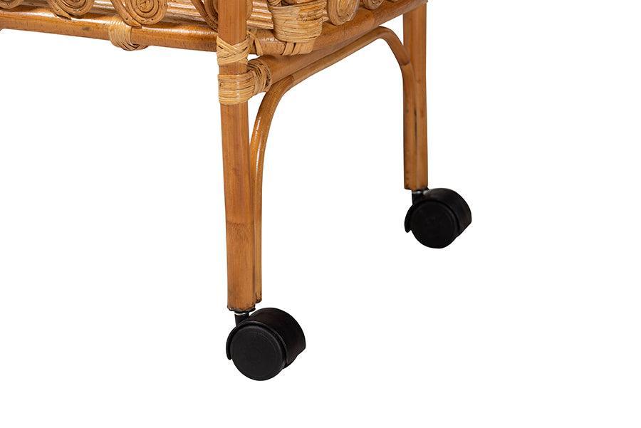 bali & pari Diwata Modern Bohemian Natural Brown Rattan Kitchen Cart FredCo