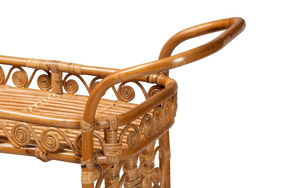 bali & pari Diwata Modern Bohemian Natural Brown Rattan Kitchen Cart FredCo