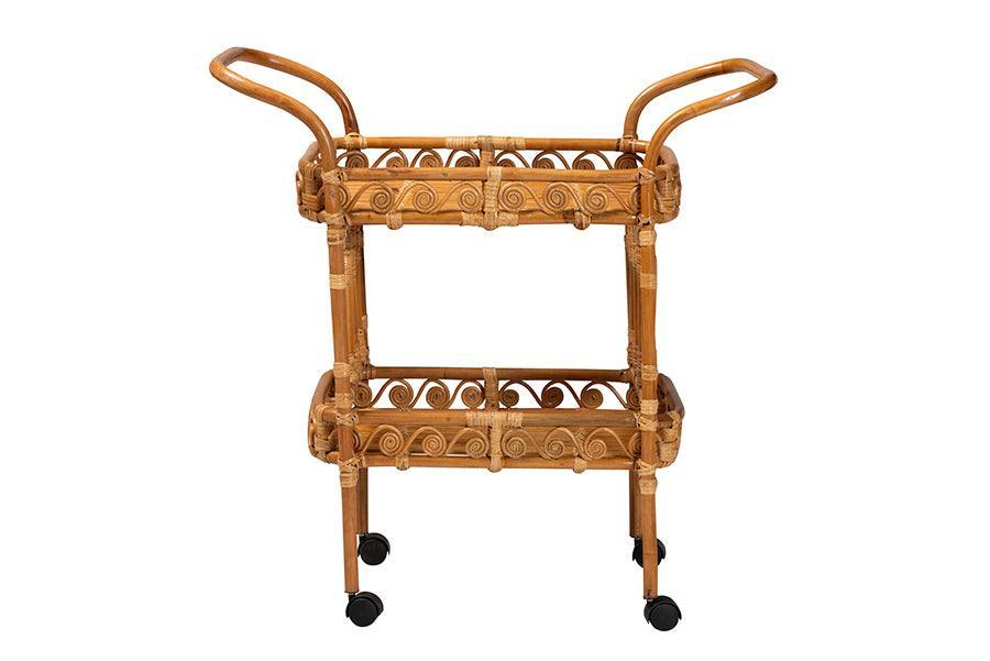 bali & pari Diwata Modern Bohemian Natural Brown Rattan Kitchen Cart FredCo