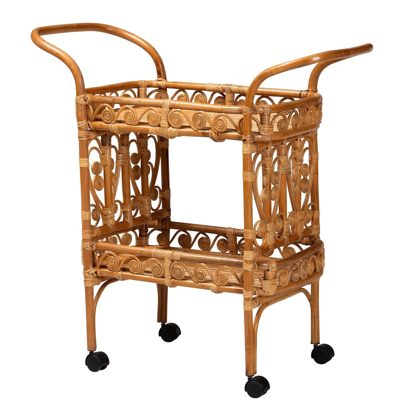 bali & pari Diwata Modern Bohemian Natural Brown Rattan Kitchen Cart FredCo