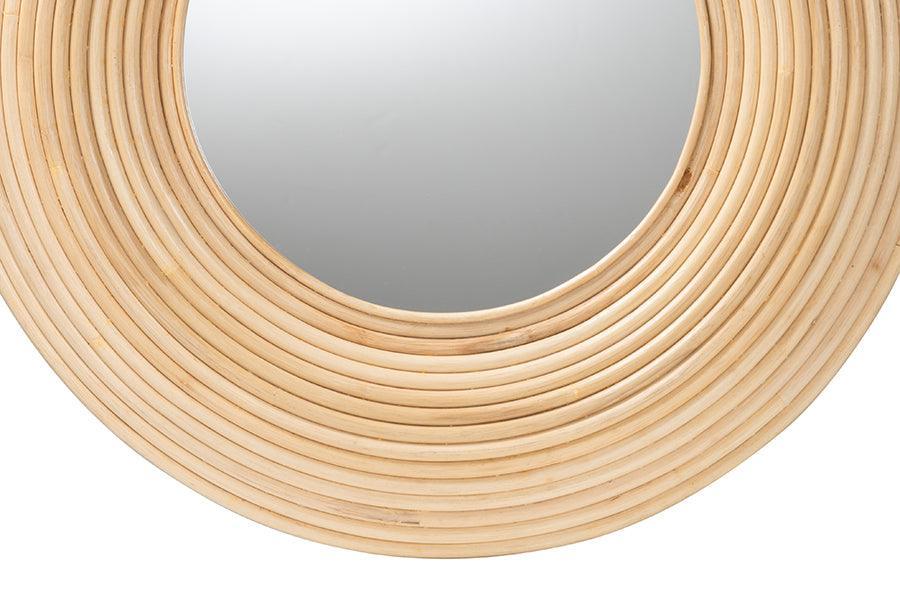 bali & pari Drucilla Modern Bohemian Natural Brown Rattan Round Accent Wall Mirror FredCo