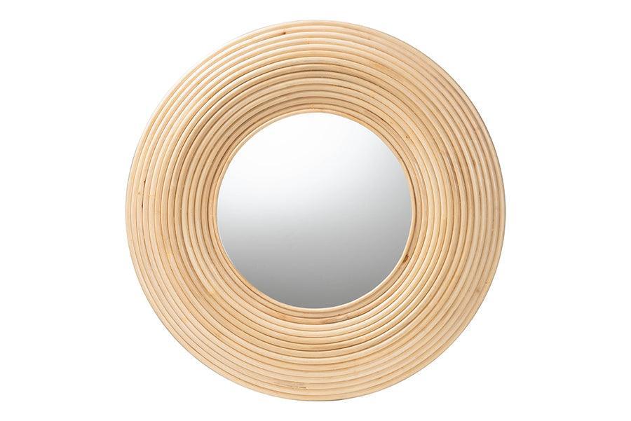 bali & pari Drucilla Modern Bohemian Natural Brown Rattan Round Accent Wall Mirror FredCo