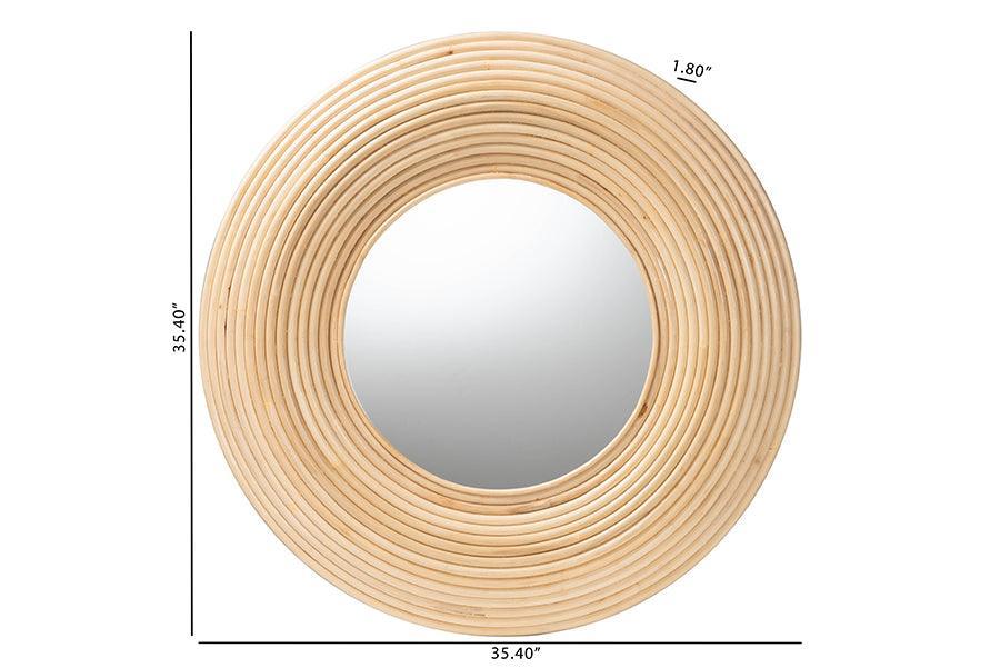 bali & pari Drucilla Modern Bohemian Natural Brown Rattan Round Accent Wall Mirror FredCo