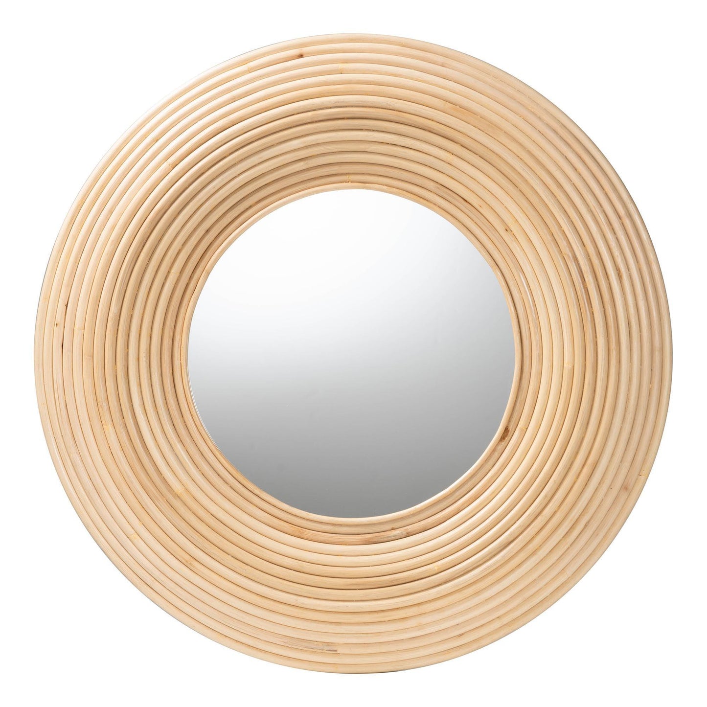 bali & pari Drucilla Modern Bohemian Natural Brown Rattan Round Accent Wall Mirror FredCo