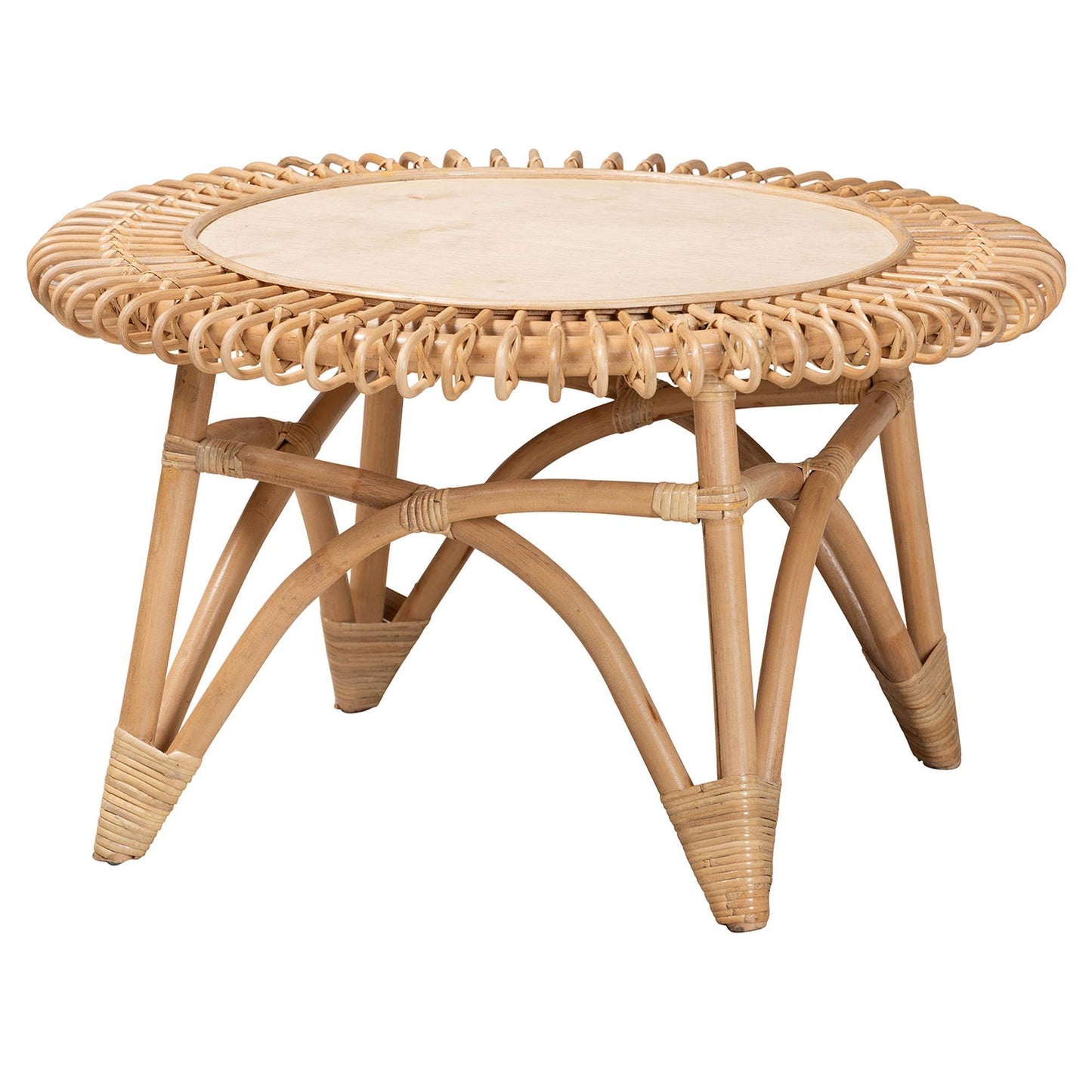 bali & pari Elani Modern Bohemian Natural Rattan Coffee Table FredCo