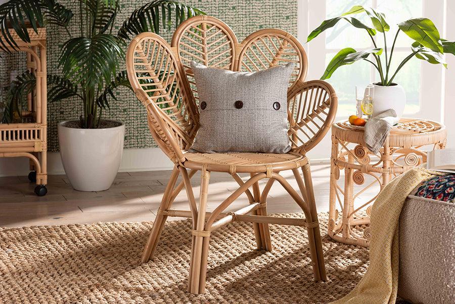bali & pari Eliava Modern Bohemian Natural Rattan Flower Accent Chair FredCo