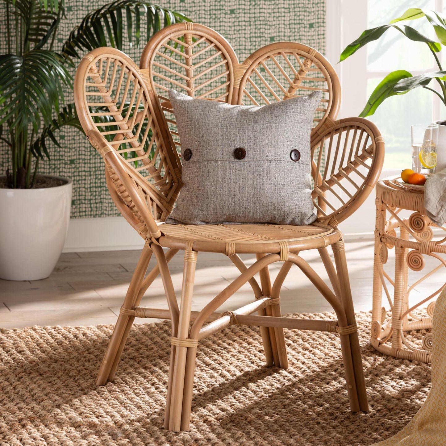 bali & pari Eliava Modern Bohemian Natural Rattan Flower Accent Chair FredCo