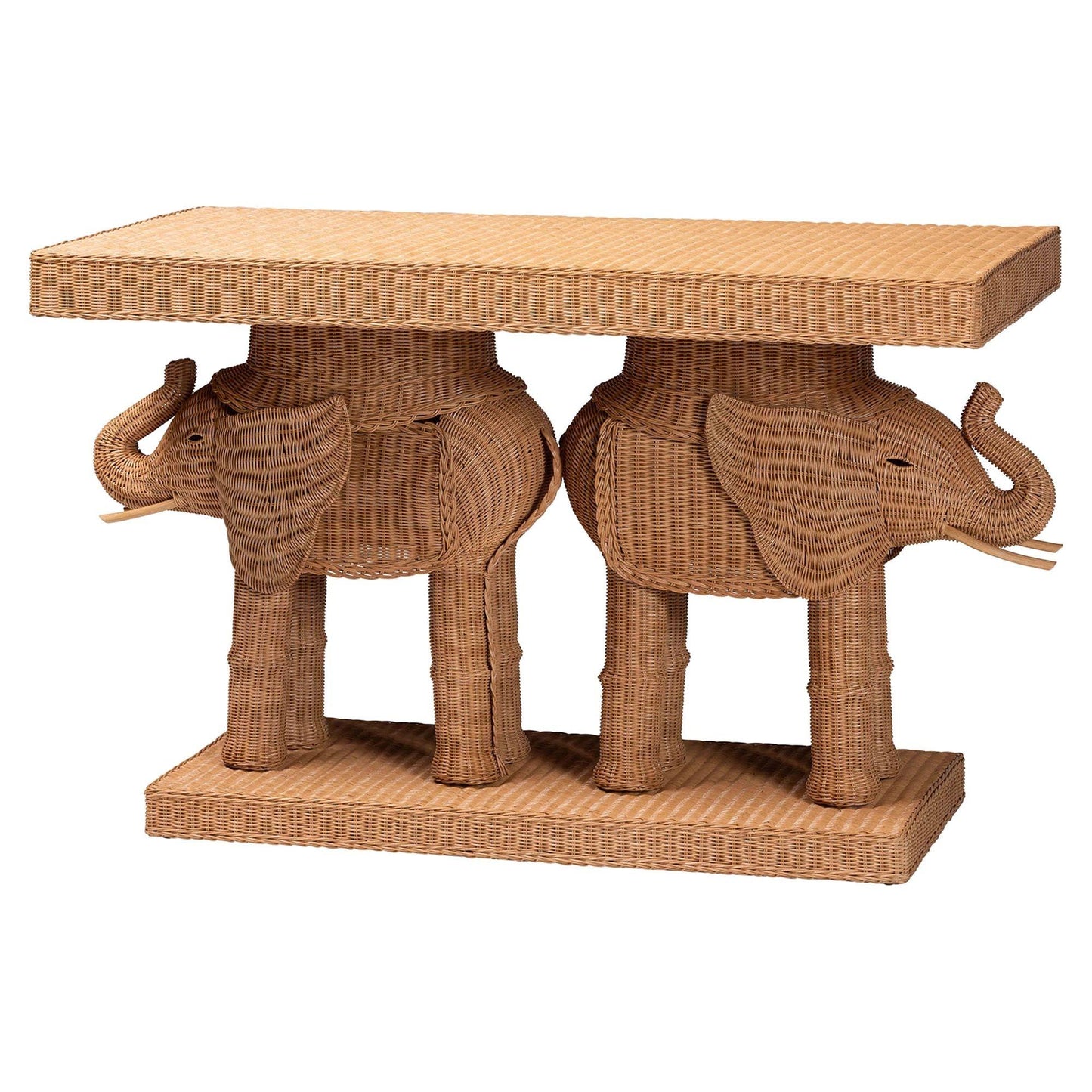 bali & pari Elissa Bohemian Honey Rattan Elephant Console Table FredCo