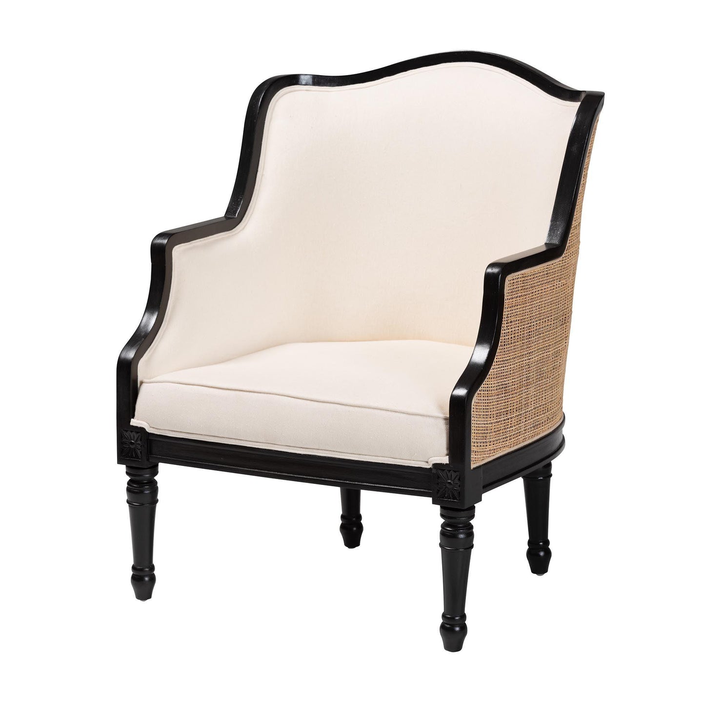 bali & pari Elizette Traditional French Beige Fabric and Black Finished Wood Accent Chair FredCo