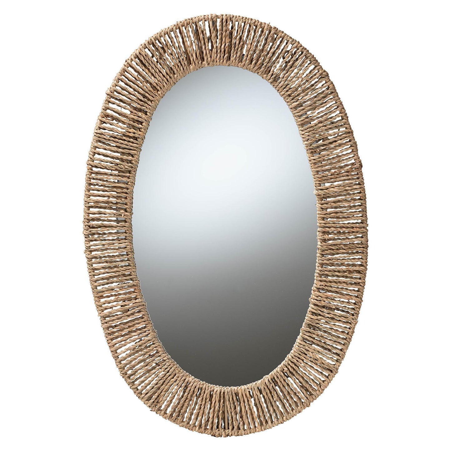 bali & pari Elwyn Modern Bohemian Metal and Natural Brown Seagrass Accent Wall Mirror FredCo