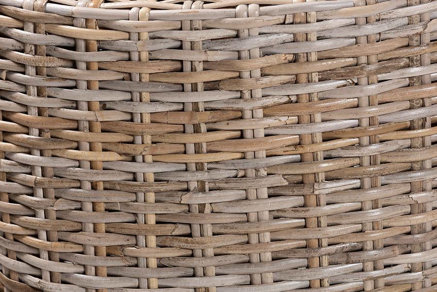 bali & pari Enver Modern Bohemian Grey Kubu Rattan and Mahogany Wood Counter Stool FredCo