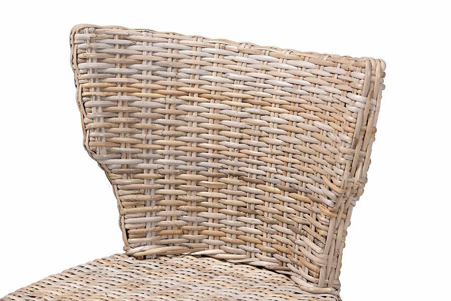 bali & pari Enver Modern Bohemian Grey Kubu Rattan and Mahogany Wood Counter Stool FredCo