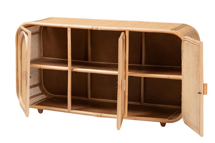 bali & pari Evania Bohemian Natural Rattan 3-Door Storage Cabinet FredCo