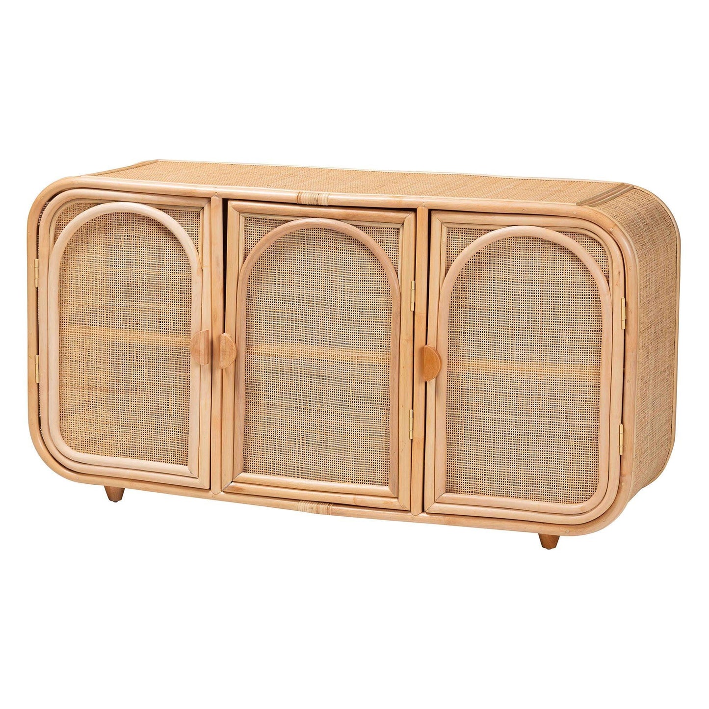 bali & pari Evania Bohemian Natural Rattan 3-Door Storage Cabinet FredCo