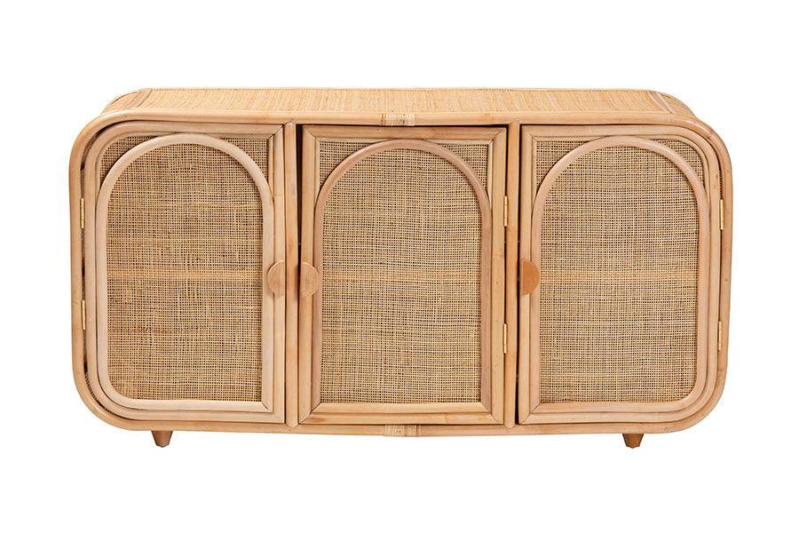 bali & pari Evania Bohemian Natural Rattan 3-Door Storage Cabinet FredCo