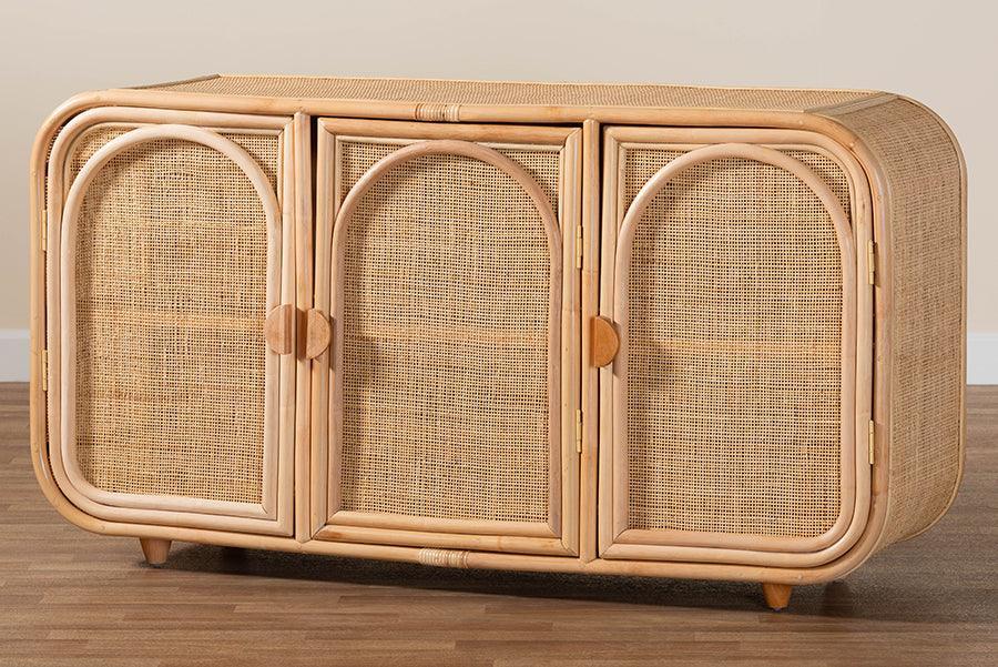 bali & pari Evania Bohemian Natural Rattan 3-Door Storage Cabinet FredCo
