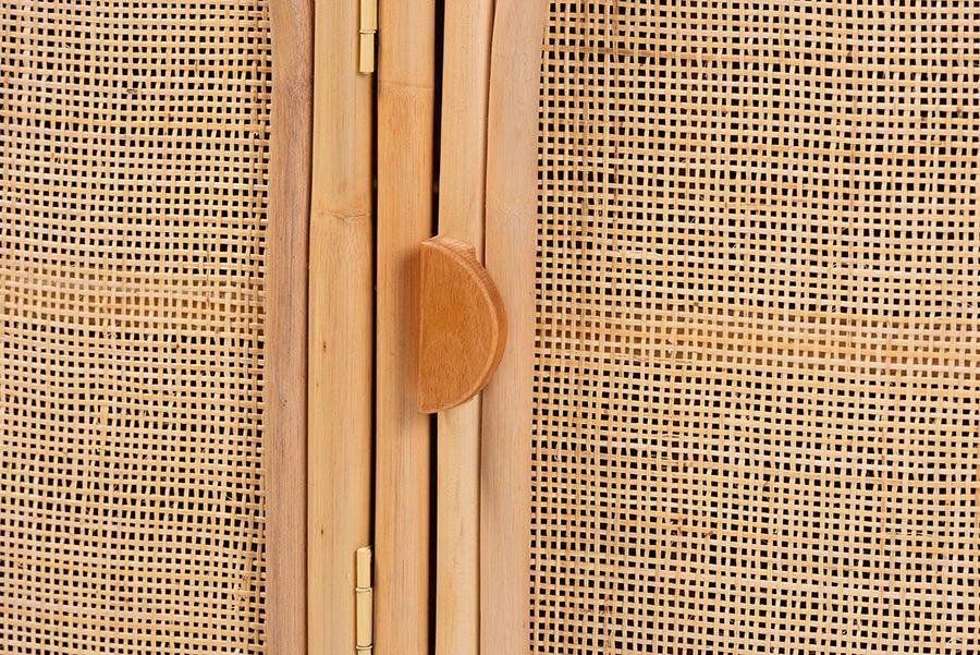 bali & pari Evania Bohemian Natural Rattan 3-Door Storage Cabinet FredCo