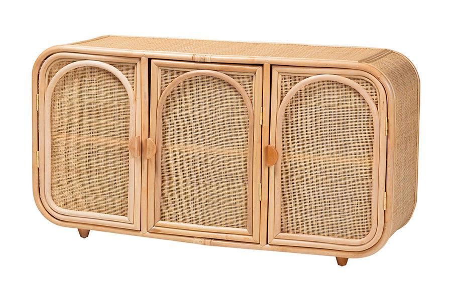 bali & pari Evania Bohemian Natural Rattan 3-Door Storage Cabinet FredCo