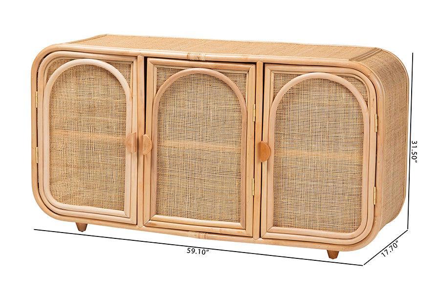 bali & pari Evania Bohemian Natural Rattan 3-Door Storage Cabinet FredCo