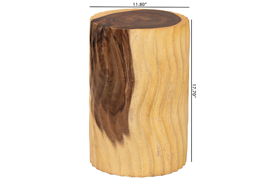 bali & pari Fuchsia Hand-carved Suar Wood Side Table - Round Sculptural Accent Table with Wave Design, Modern Boho Rustic Style for Living Room or Bedroom FredCo