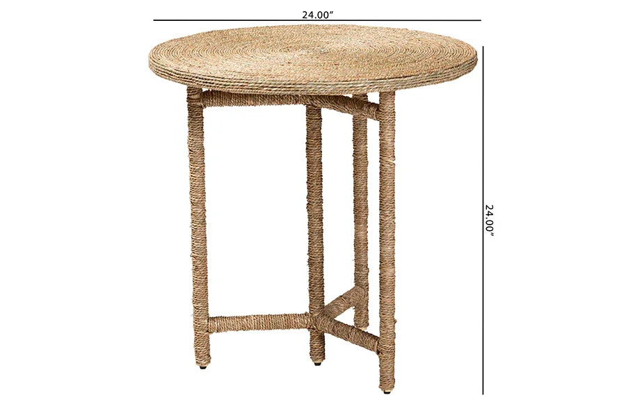 bali & pari Fumito Handwoven Seagrass End Table - Round Boho Side Table with Wrapped Frame, Handmade Coastal Décor for Living Room or Sun Room FredCo