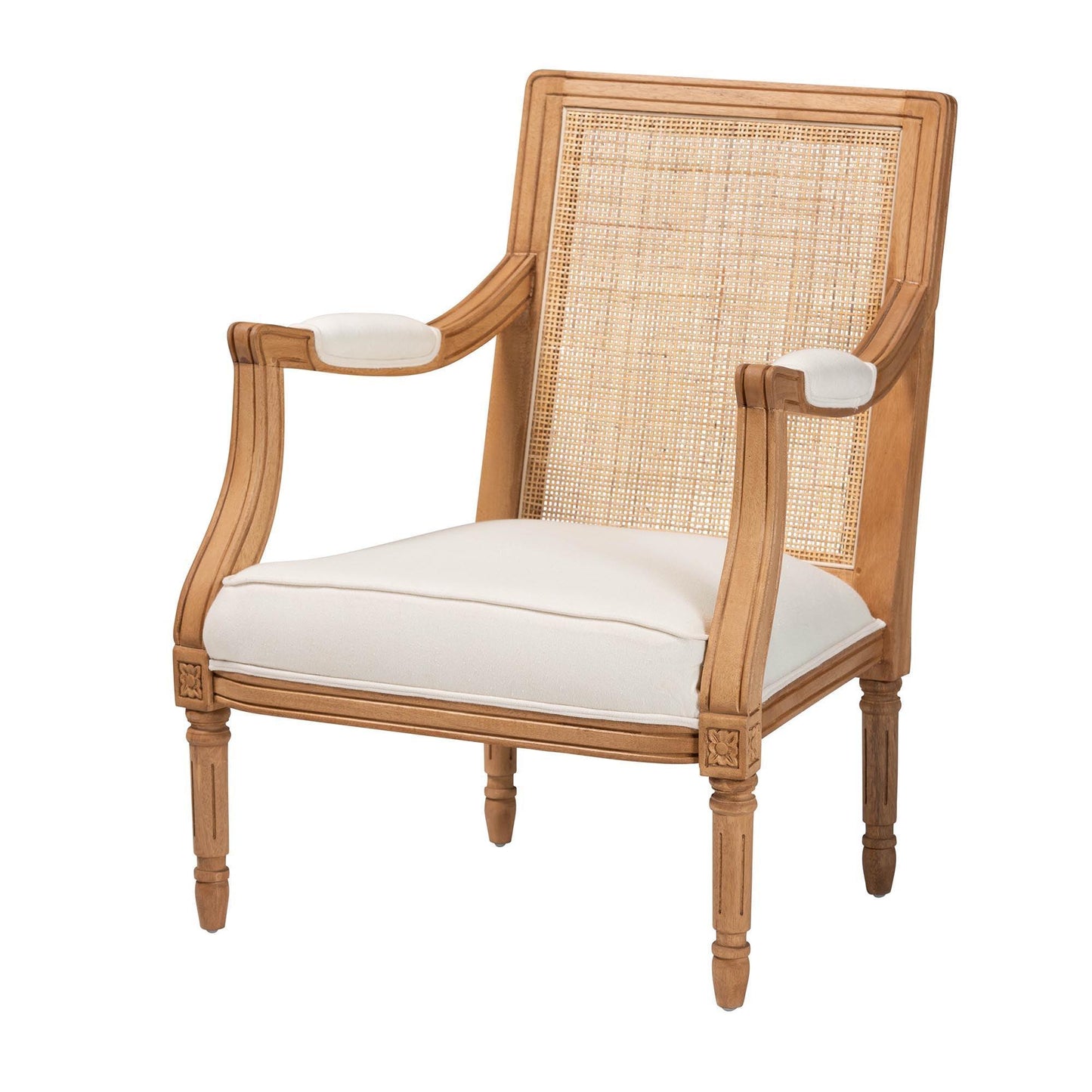 bali & pari Garridan Traditional French Beige Fabric and Honey Oak Finished Wood Accent Chair FredCo
