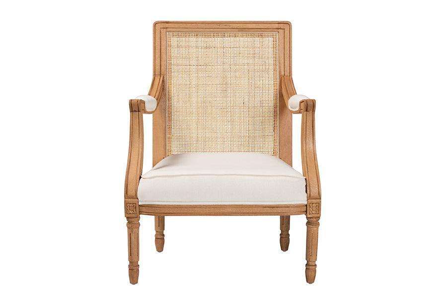 bali & pari Garridan Traditional French Beige Fabric and Honey Oak Finished Wood Accent Chair FredCo