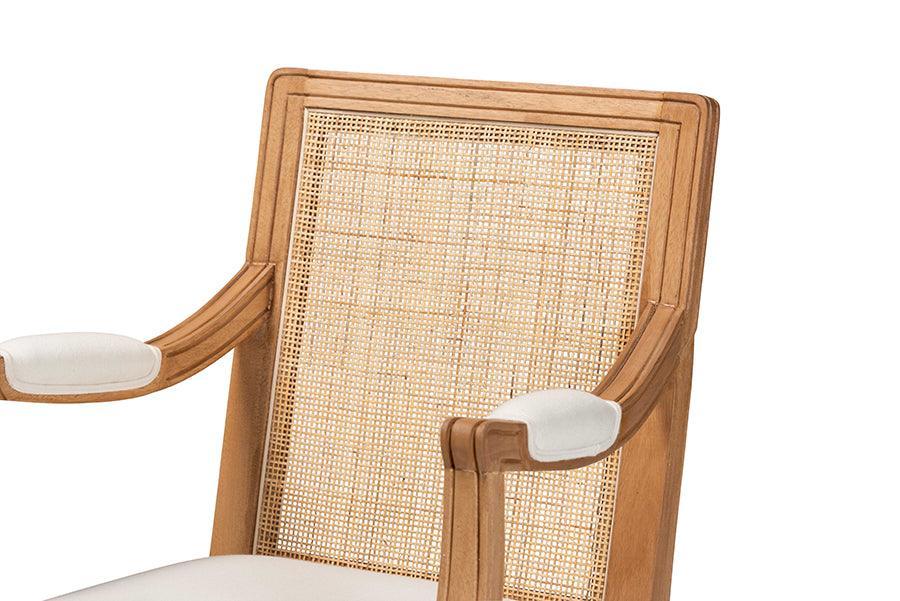 bali & pari Garridan Traditional French Beige Fabric and Honey Oak Finished Wood Accent Chair FredCo