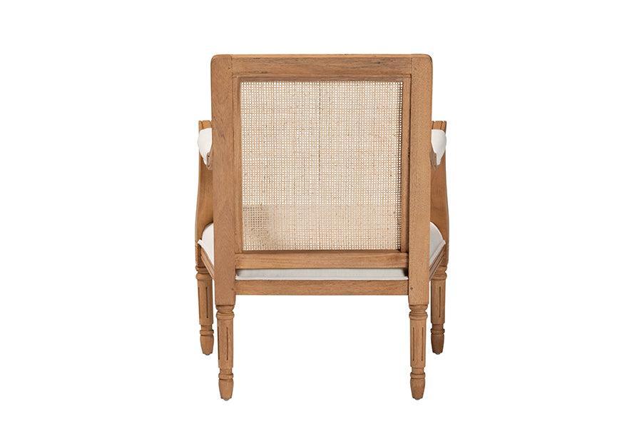 bali & pari Garridan Traditional French Beige Fabric and Honey Oak Finished Wood Accent Chair FredCo