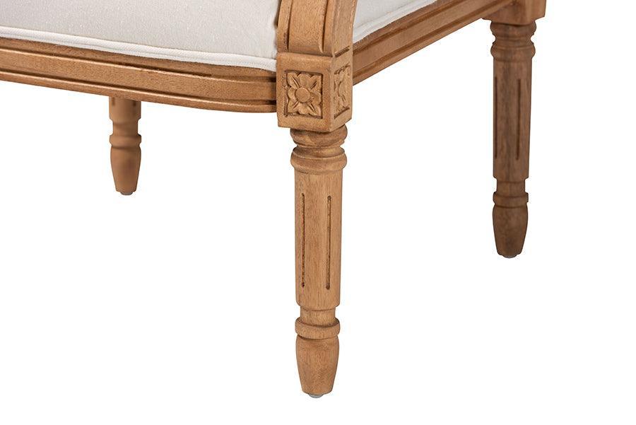 bali & pari Garridan Traditional French Beige Fabric and Honey Oak Finished Wood Accent Chair FredCo