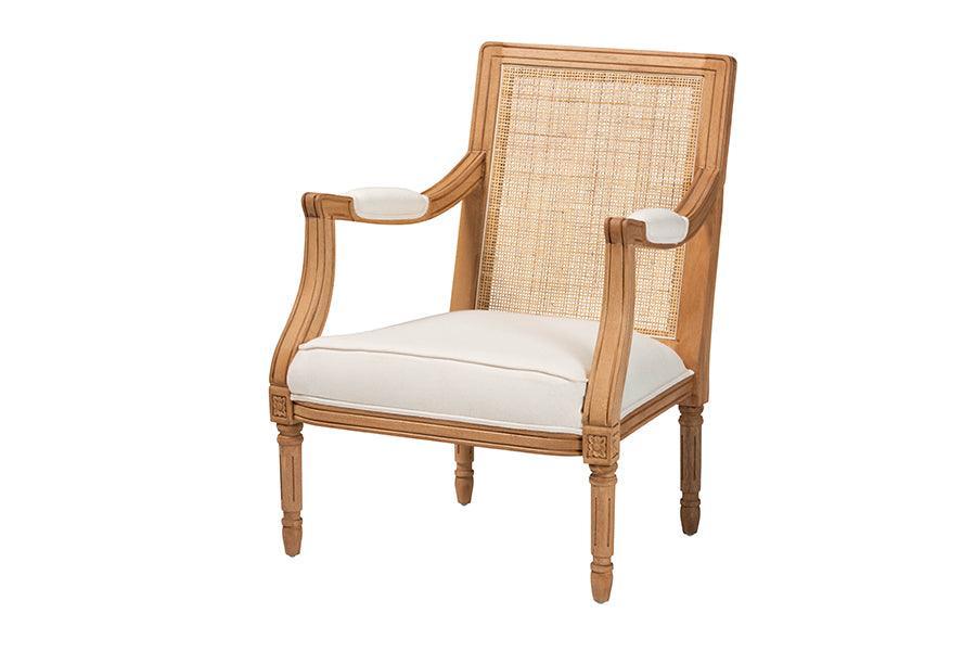 bali & pari Garridan Traditional French Beige Fabric and Honey Oak Finished Wood Accent Chair FredCo