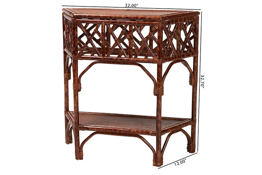 bali & pari Gaspar Marbled Tortoise Natural Rattan Console Table - Handcrafted Accent Table with Chippendale Design, Coastal Tropical Style for Entryway, Hallway, or Living Room FredCo
