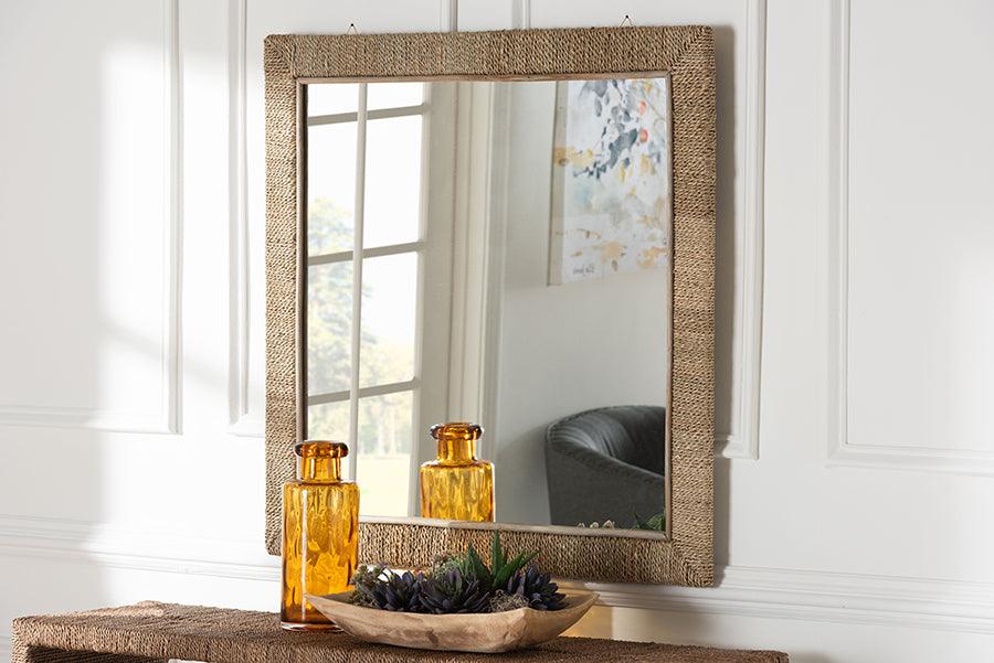 bali & pari Geralyn Japandi Natural Seagrass Square Wall Mirror FredCo
