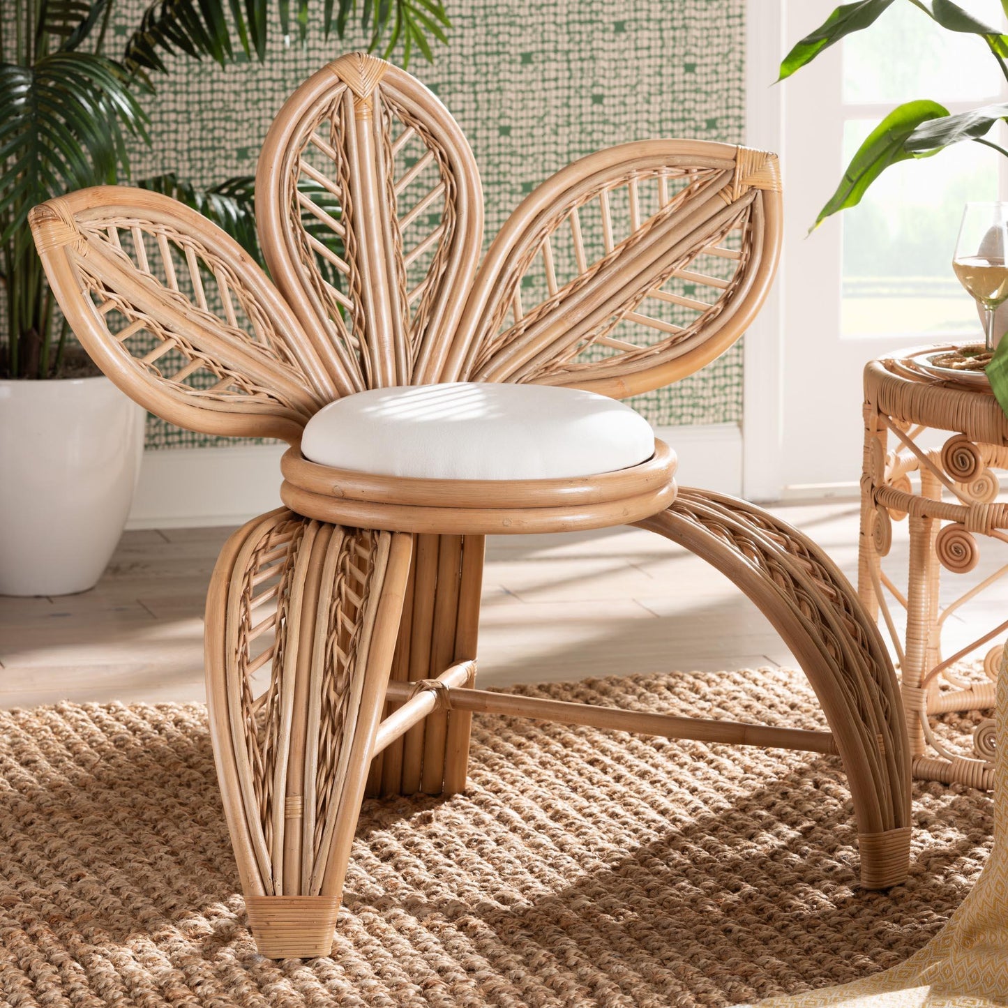 bali & pari Gresham Modern Bohemian Natural Rattan Leaf Accent Chair FredCo