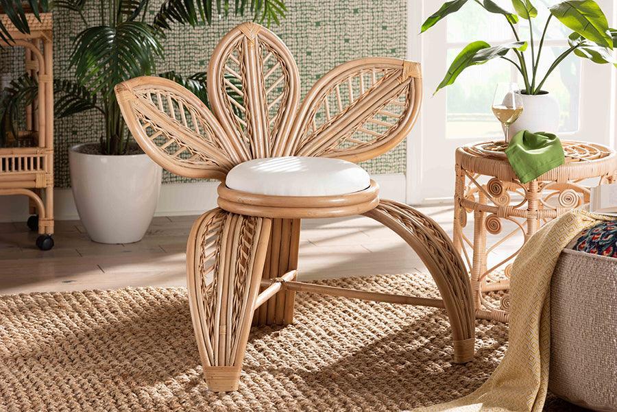 bali & pari Gresham Modern Bohemian Natural Rattan Leaf Accent Chair FredCo