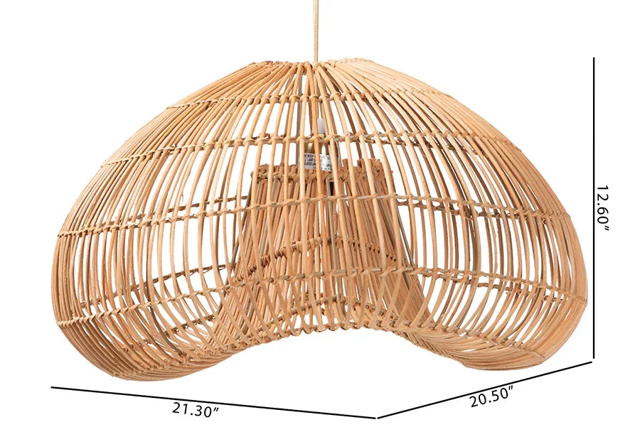 bali & pari Hansa Natural Rattan Pendant Lampshade - Handcrafted Dome-Shape Ceiling Light Cover, Coastal Boho Décor FredCo