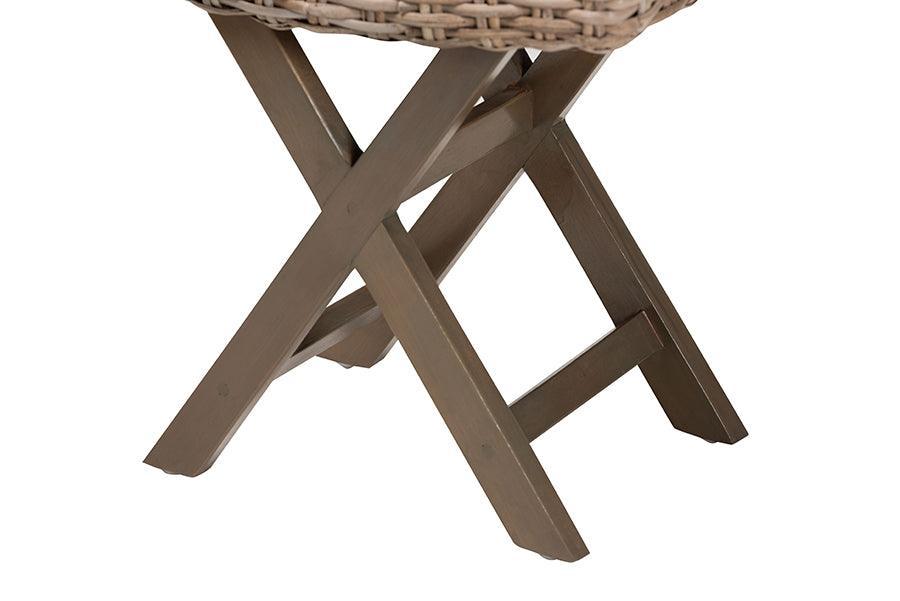 bali & pari Hayate Bohemian Grey Kubu Rattan and Mahogany Wood Ottoman Footstool FredCo