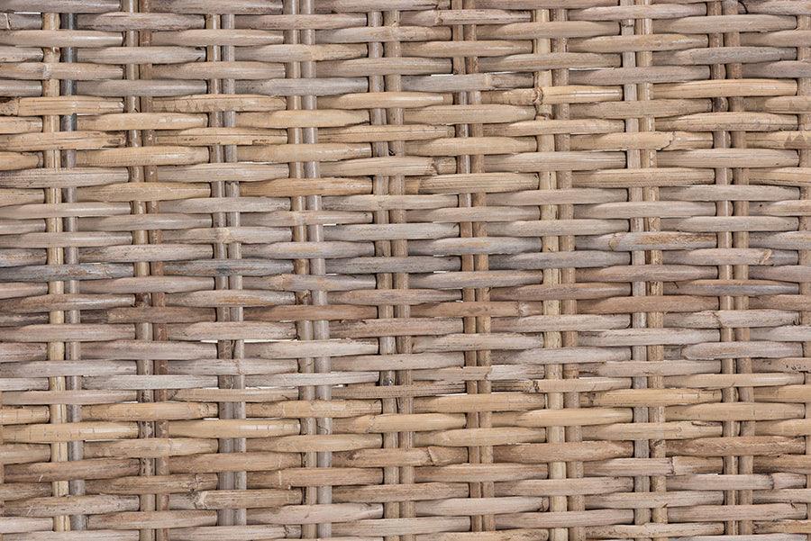 bali & pari Hayate Bohemian Grey Kubu Rattan and Mahogany Wood Ottoman Footstool FredCo