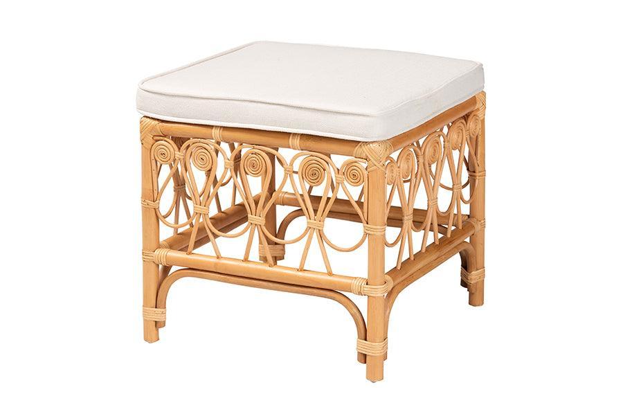 bali & pari Ibiza Modern bohemian Natural Brown Rattan Footstool FredCo