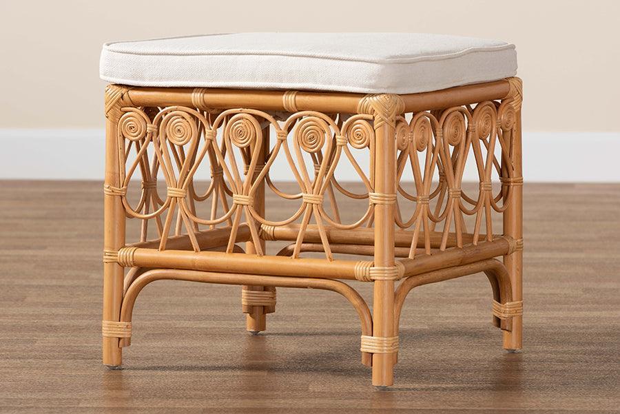 bali & pari Ibiza Modern bohemian Natural Brown Rattan Footstool FredCo