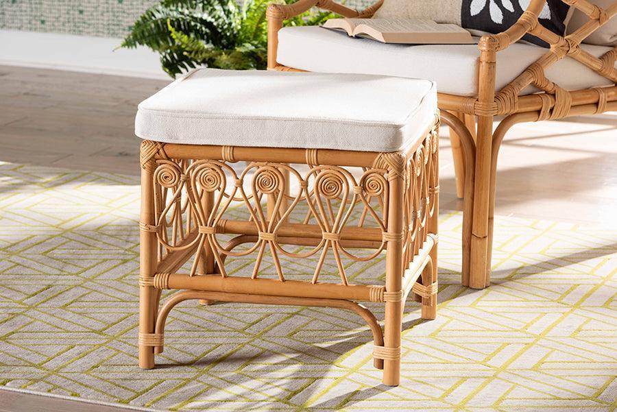 bali & pari Ibiza Modern bohemian Natural Brown Rattan Footstool FredCo