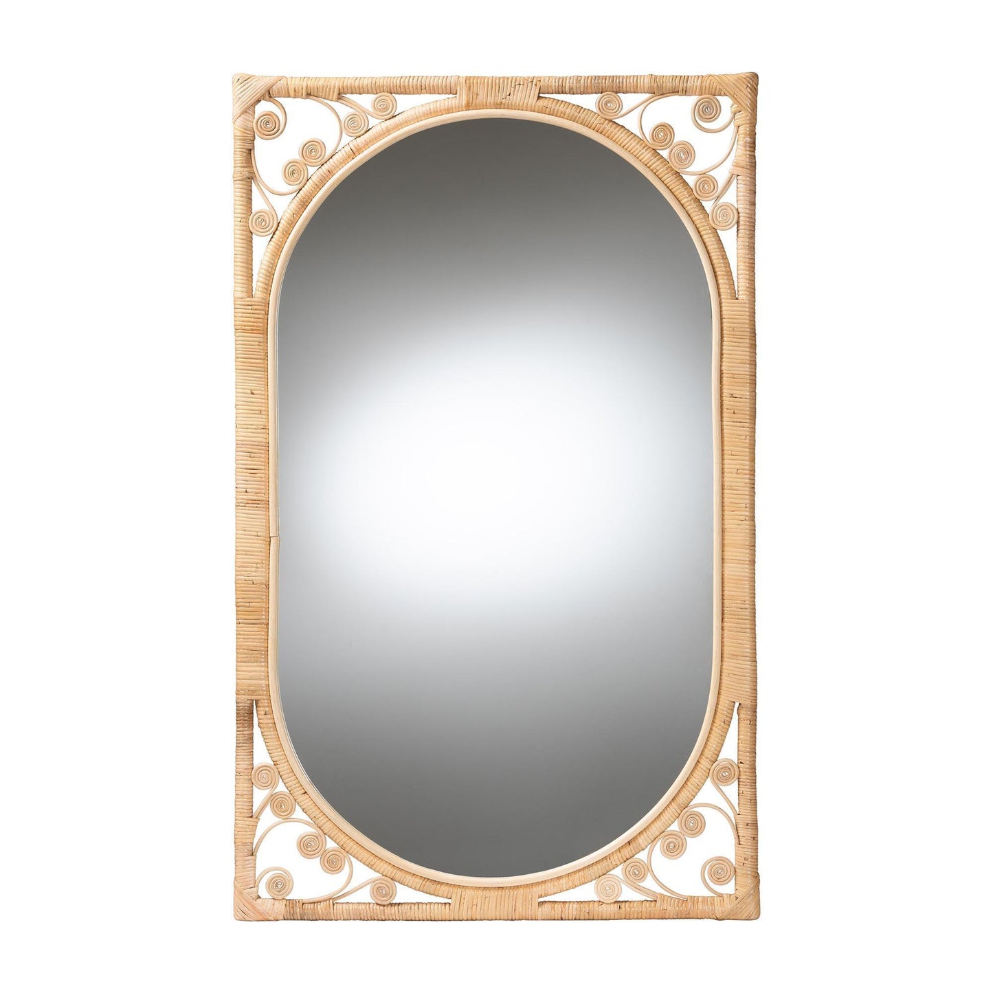 bali & pari Isley Modern Bohemian Natural Brown Rattan Accent Wall Mirror FredCo