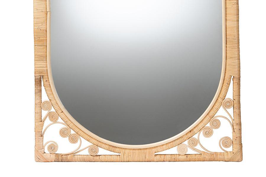 bali & pari Isley Modern Bohemian Natural Brown Rattan Accent Wall Mirror FredCo