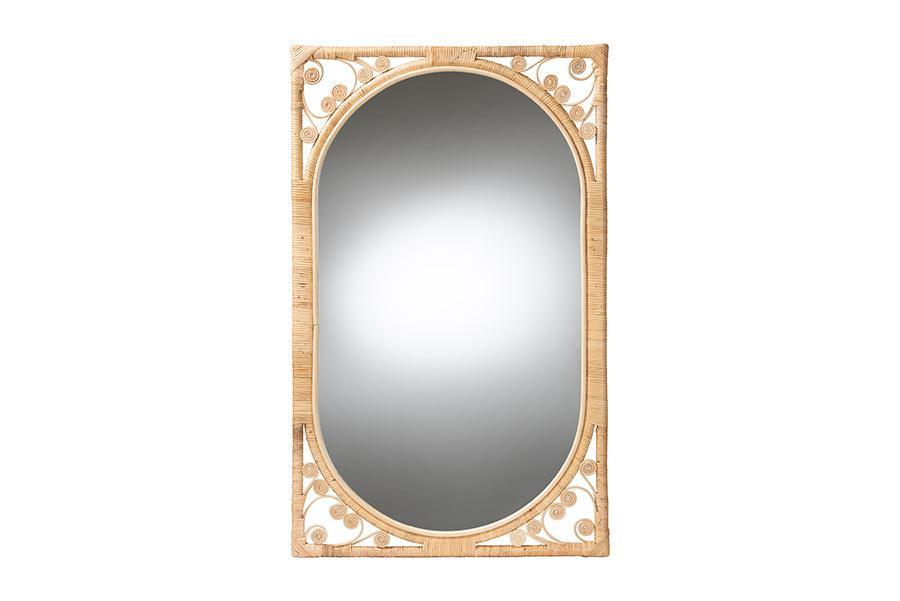 bali & pari Isley Modern Bohemian Natural Brown Rattan Accent Wall Mirror FredCo