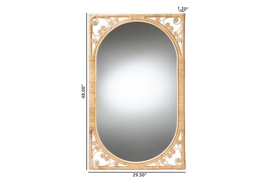 bali & pari Isley Modern Bohemian Natural Brown Rattan Accent Wall Mirror FredCo