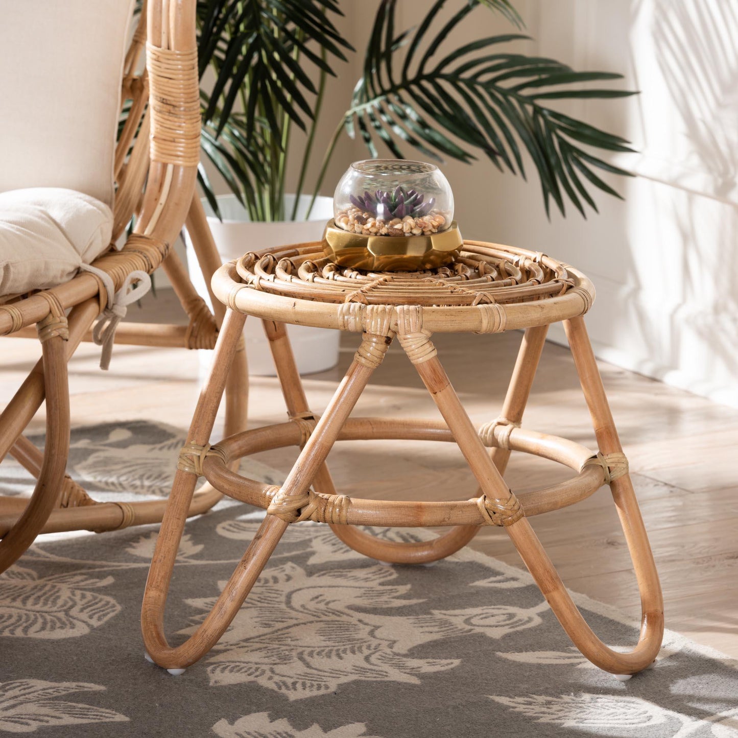 bali & pari Jacinda Modern Bohemian Natural Brown Rattan End Table FredCo