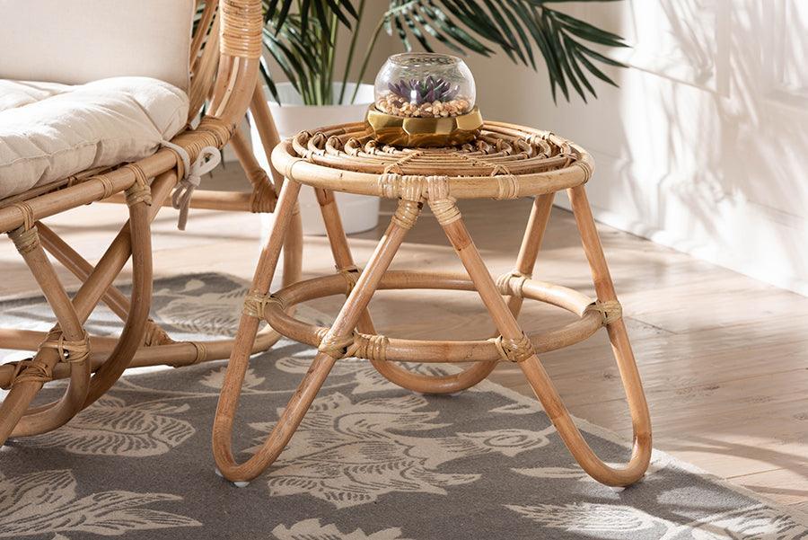 bali & pari Jacinda Modern Bohemian Natural Brown Rattan End Table FredCo