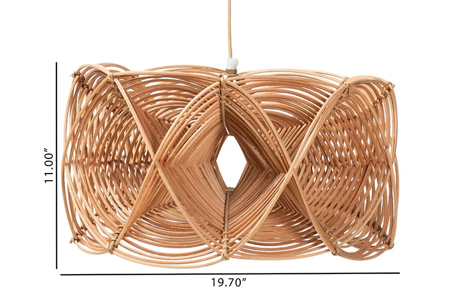 bali & pari Jeneth Natural Rattan Pendant Lampshade - Coastal Boho Ceiling Light Cover with Handcrafted Geometric Design FredCo